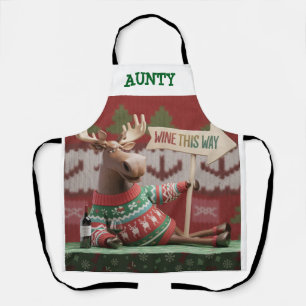 Tablier Père Noël pull-over laid Renne. Vin par ici