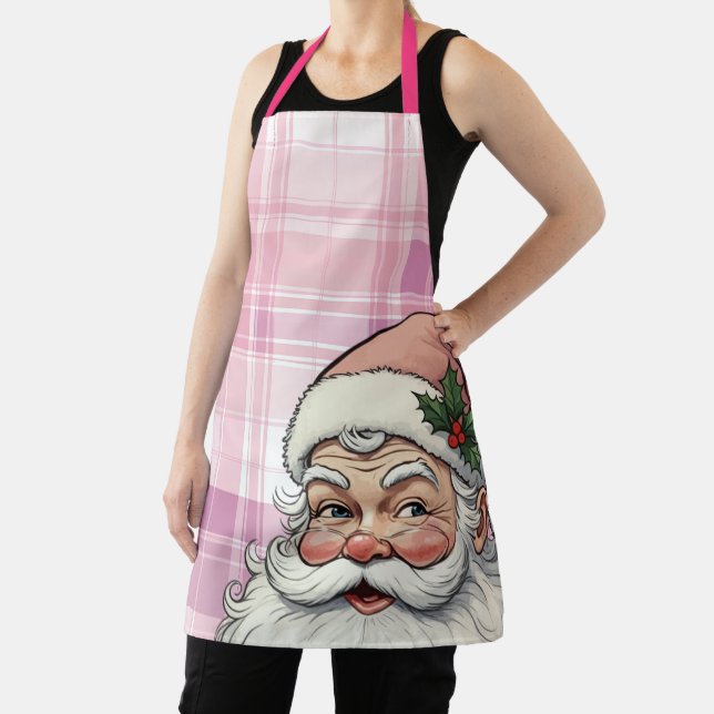 Tablier Père Noël rose à carreaux de Noël (Insitu)