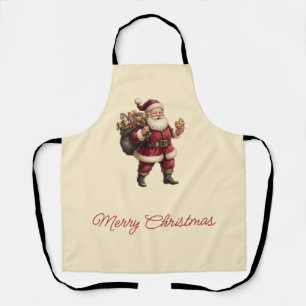 Tablier Père Noël vintage avec sac de jouets et friandise