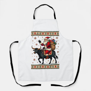 Tablier Père Noël vintage chevauchant une vache des Highla