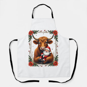 Tablier Père Noël vintage Highland Cow câlin Noël Rustique