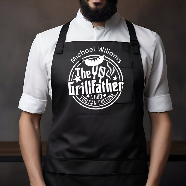 Tablier Père noir blanc personnalisé BBQ Grillfather (Créateur téléchargé)
