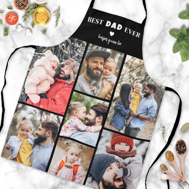 Tablier Père Photo personnalisée Collage Best Papa (Father Personalized Photo Collage Best Dad Apron)