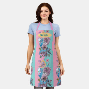 Tablier Perroquet bleu Budgie Rose florale rose aqua Budgé