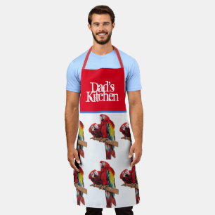 Tablier Perroquet rouge Macaw coloré bleu papas coin cuisi