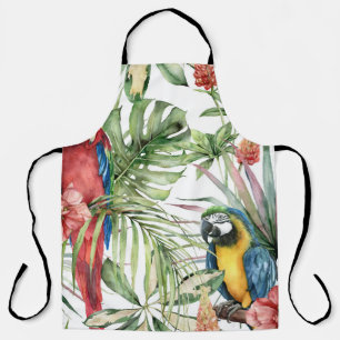 Tablier Perroquets tropicaux, hibiscus : motif d'aquarelle