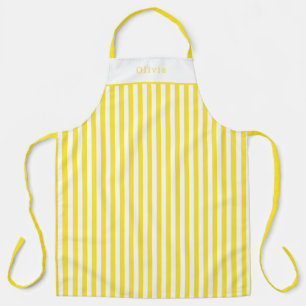 Tablier Personalised Yellow And White Stripe Pattern Apron