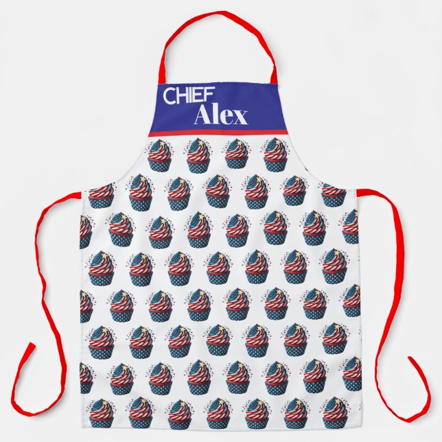 Tablier Personalize July 4th Cupcakes All-Over Print Apron (Recto)