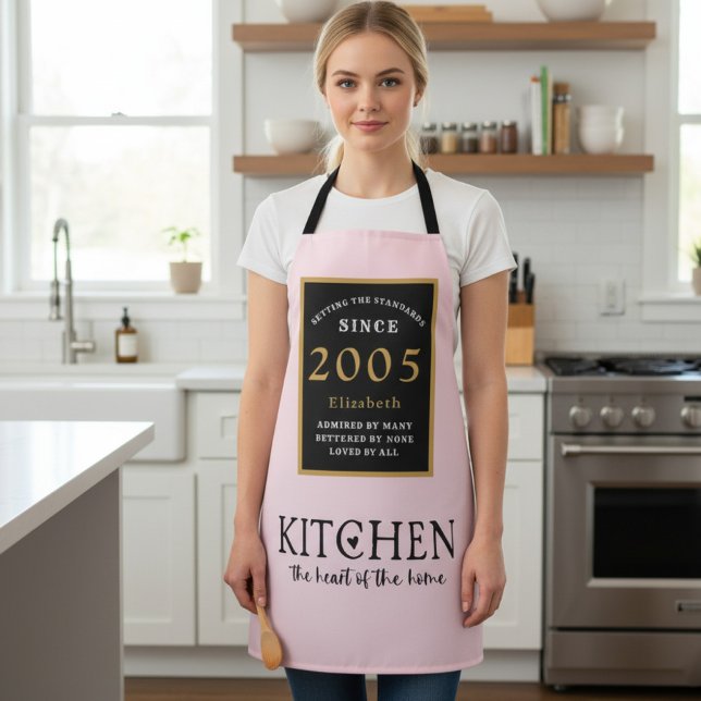 Tablier Personalized 21st Birthday Cook Chef Baker Pink (2005 pink birthday apron worn in a kitchen)