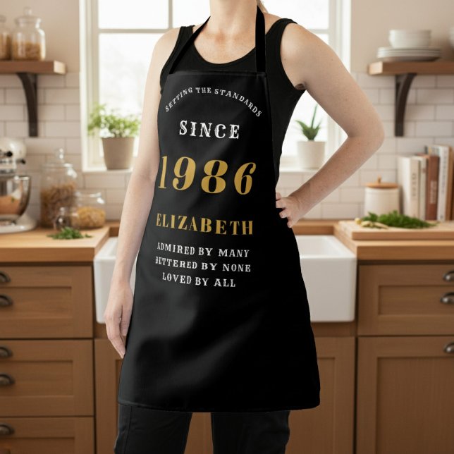 Tablier Personalized 40th Birthday 1986 Black & Gold (1986 Apron worn in a kitchen)