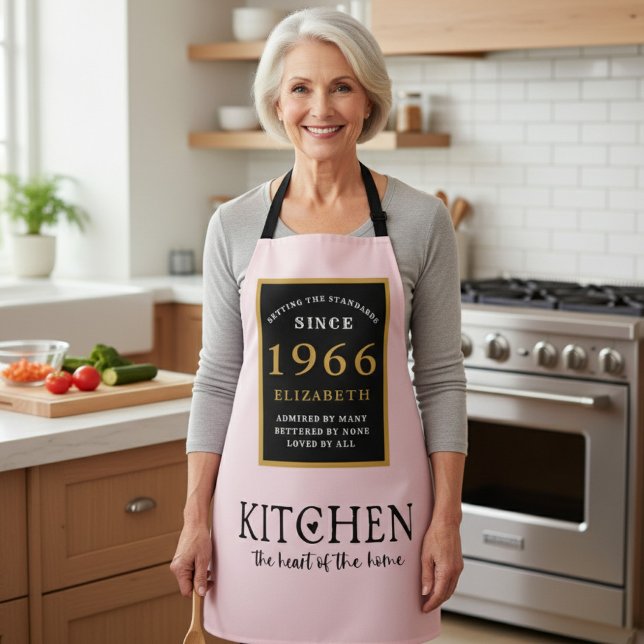 Tablier Personalized 60th Birthday Cook Chef Baker Pink (1966 birthday apron worn in a kitchen.)
