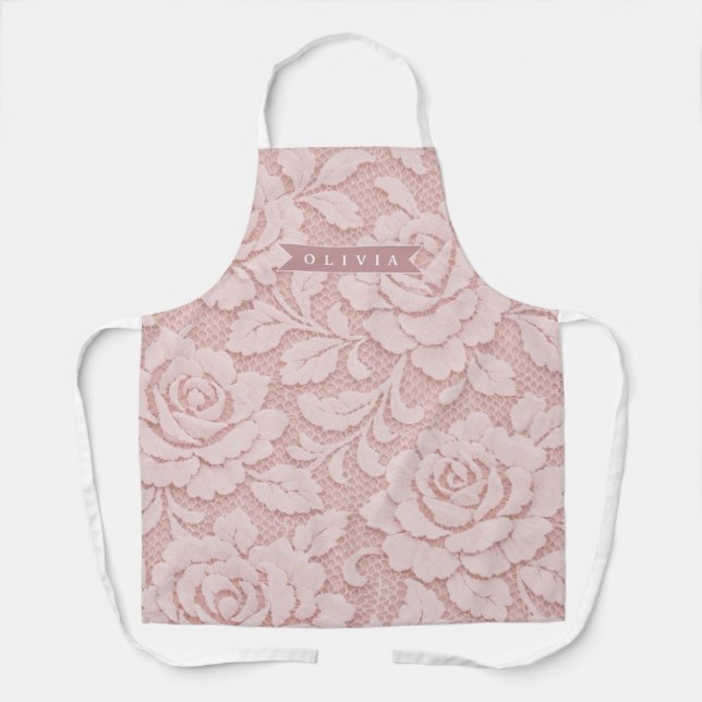 Tablier Personalized Blush Pink Lace Floral Romantic (Recto)