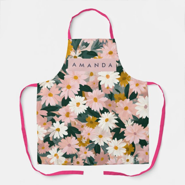 Tablier Personalized Charming Pink and White Daisy Flower (Recto)