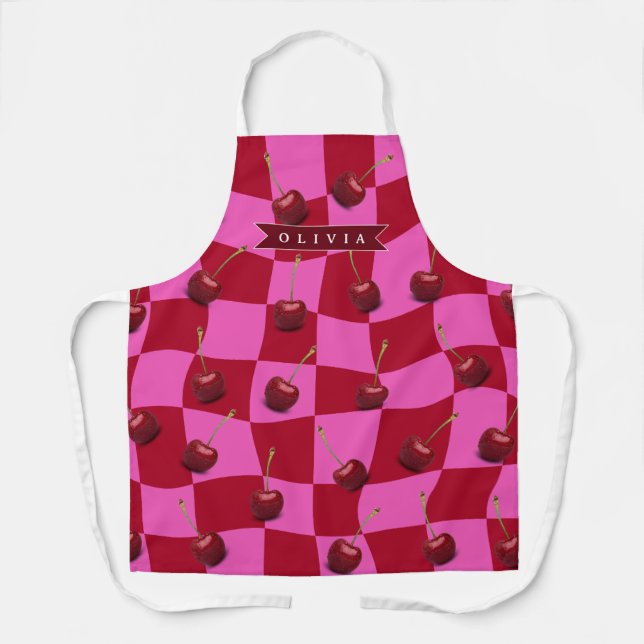 Tablier Personalized Cherry Gingham Retro Custom Name (Recto)