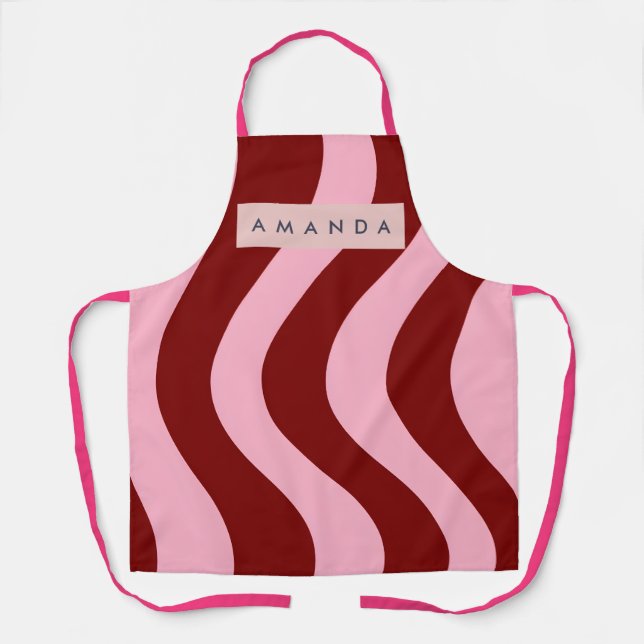 Tablier Personalized Cherry Red and Pink Wavy Stripe (Recto)
