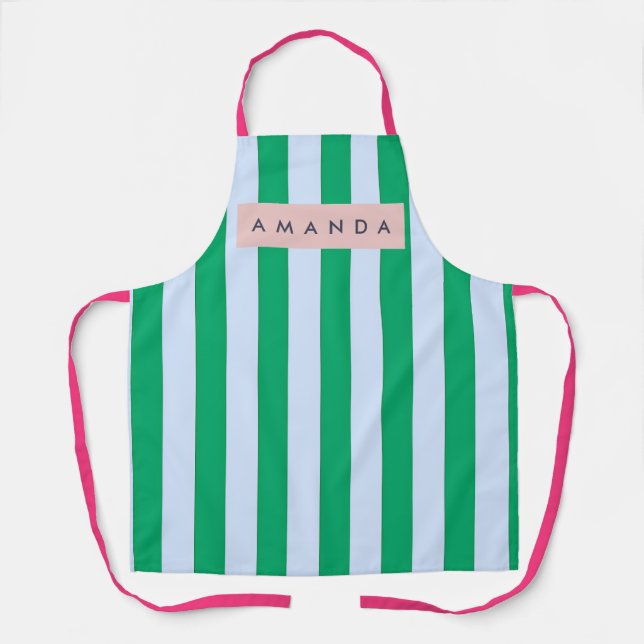 Tablier Personalized Classic Green and White Striped (Recto)