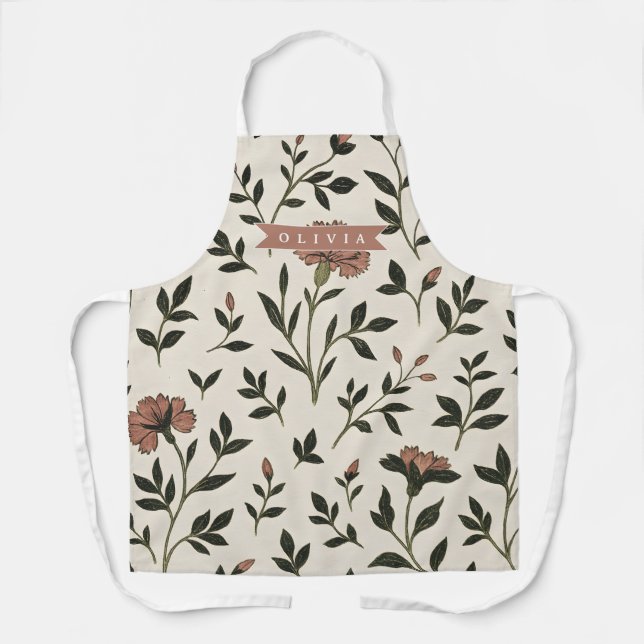 Tablier Personalized Custom Elegant Neutral Vintage Floral (Recto)