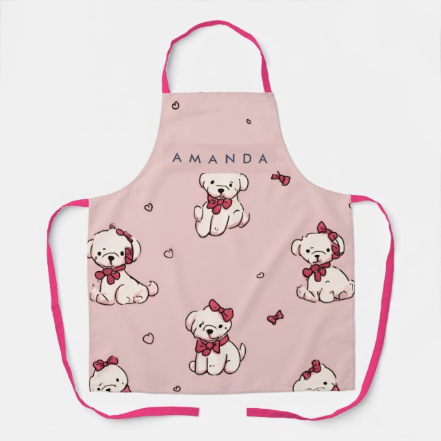 Tablier Personalized Cute Adorable Puppy with Red Bow (Recto)