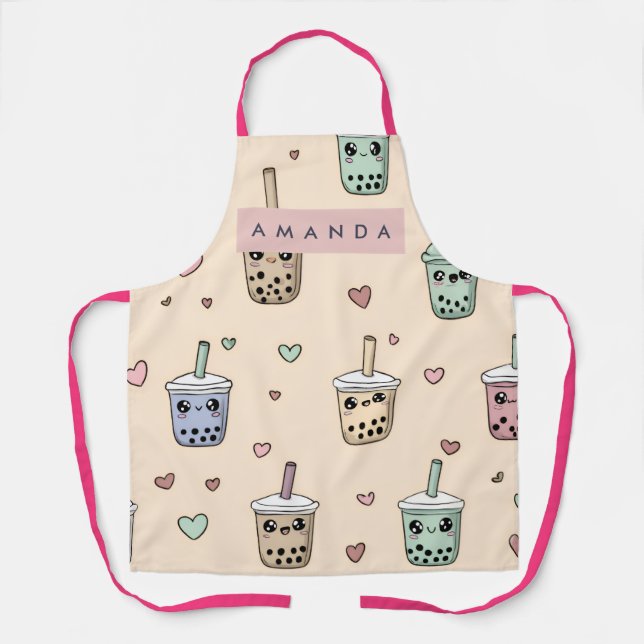 Tablier Personalized Cute Boba Tea Pattern (Recto)