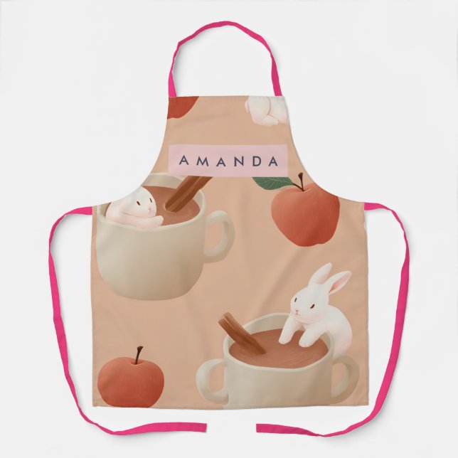 Tablier Personalized Cute Bunny with Apple Cider Pattern (Recto)