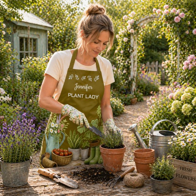 Tablier Personalized cute Plant Lady garden (Personalized cute Plant Lady garden Apron. Trendy apron for gardeners, garden and plant lovers.)