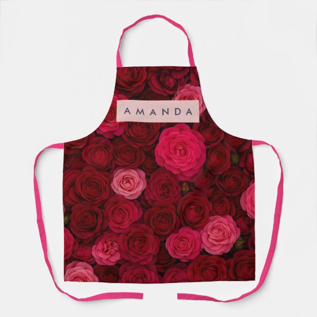 Tablier Personalized Deep Red & Pink Rose Garden  (Recto)