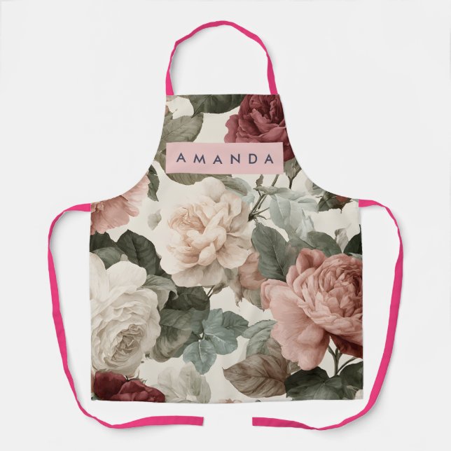Tablier Personalized Elegant Victorian Roses in Blush (Recto)