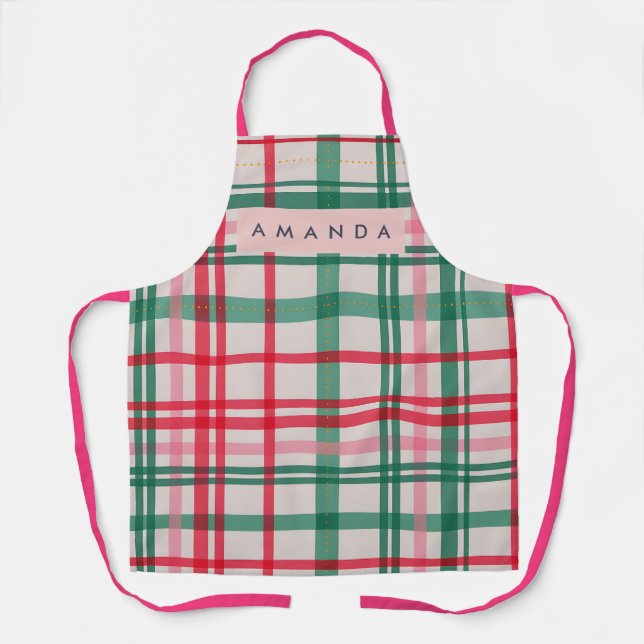 Tablier Personalized Festive Red & Green Plaid Pattern (Recto)