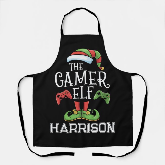 Tablier Personalized Gamer Elf Christmas Video Gaming  (Recto)