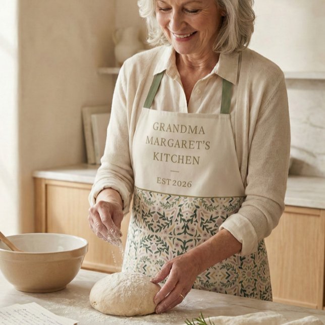 Tablier Personalized Grandma Kitchen Gift Botanical Green (Créateur téléchargé)