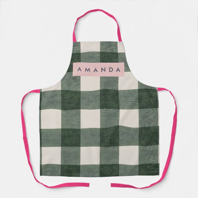 Tablier Personalized Green Gingham Checkered (Recto)