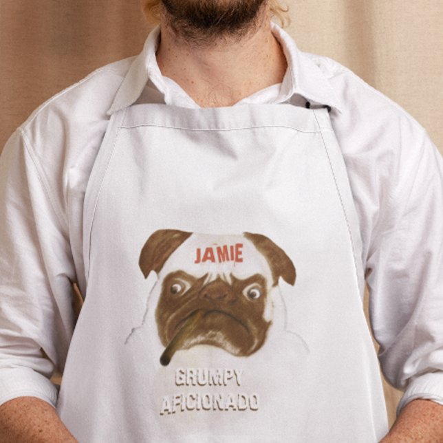 Tablier Personalized Grumpy AFICIONADO Puggy Cigar (Créateur téléchargé)