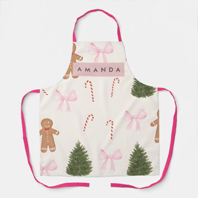 Tablier Personalized Holiday Gingerbread & Pink Bow (Recto)