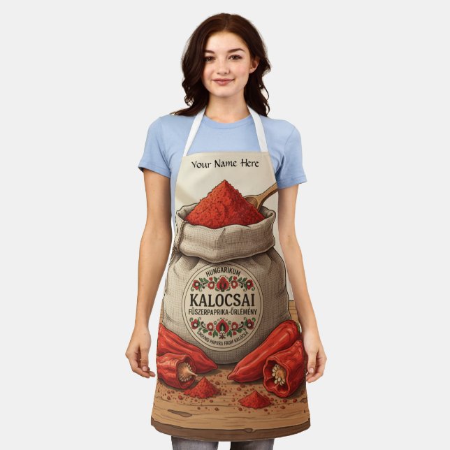 Tablier Personalized Hungarian Kalocsai Paprika Apron  (Porté)