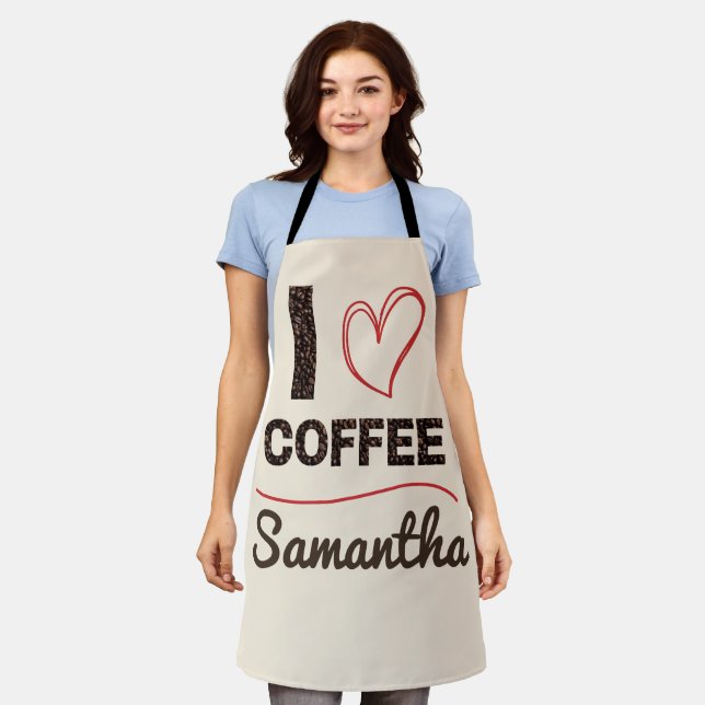 Tablier Personalized I Love Coffee Bean Barista Apron Gift (Porté)