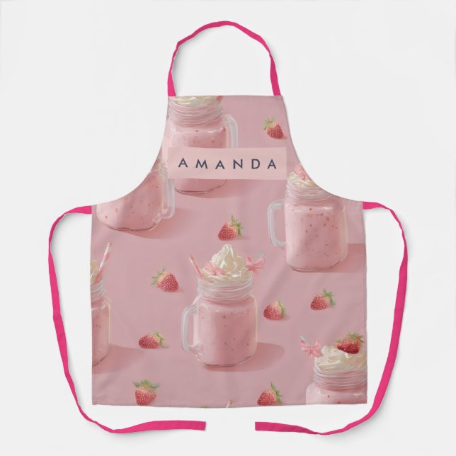 Tablier Personalized Kawaii Strawberry Milkshake Pattern A (Recto)
