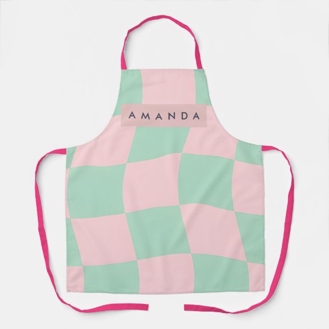 Tablier Personalized Mint Green and Blush Pink Checkered (Recto)