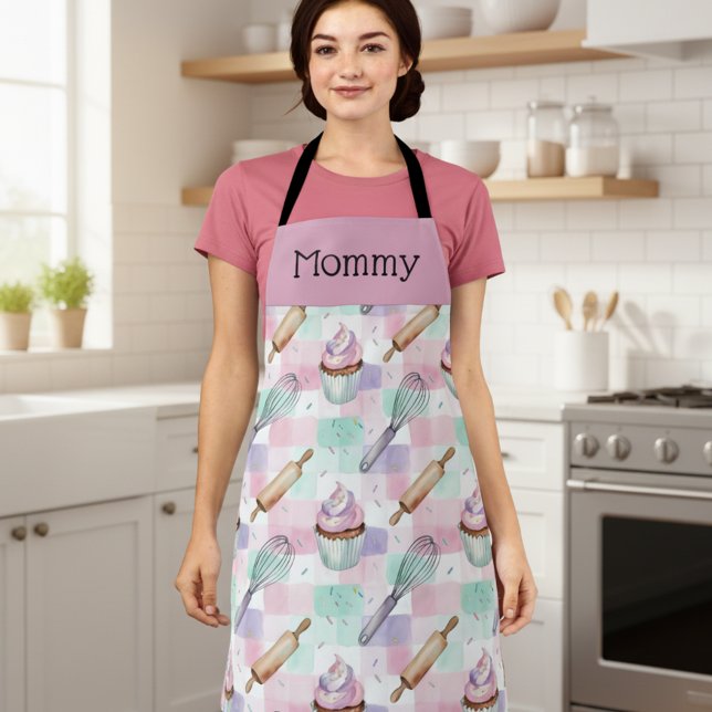 Tablier Personalized Mommy Adult Apron Pastel Cupcake Crew (Créateur téléchargé)