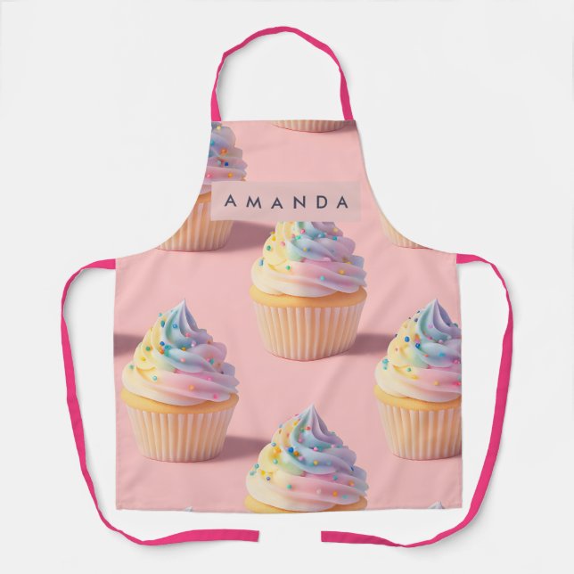 Tablier Personalized Pastel Rainbow Cupcake Pattern (Recto)