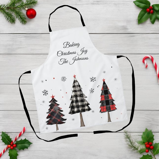 Tablier Personalized Plaid Christmas Trees Family Name (Créateur téléchargé)