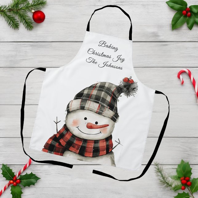 Tablier Personalized Plaid Snowman Christmas Family Name (Créateur téléchargé)