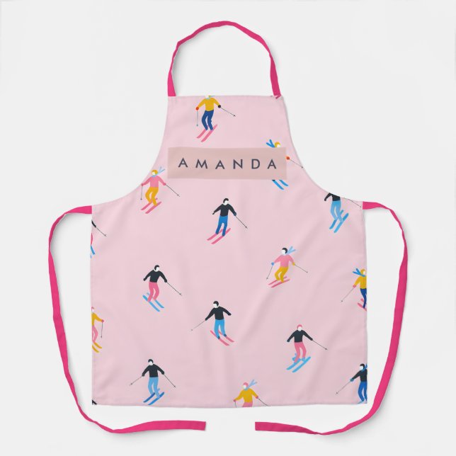 Tablier Personalized Playful Pastel Skiers Retro (Recto)
