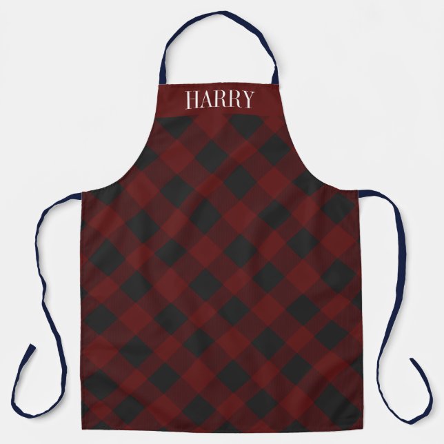 Tablier Personalized red and black plaid tartan party (Recto)