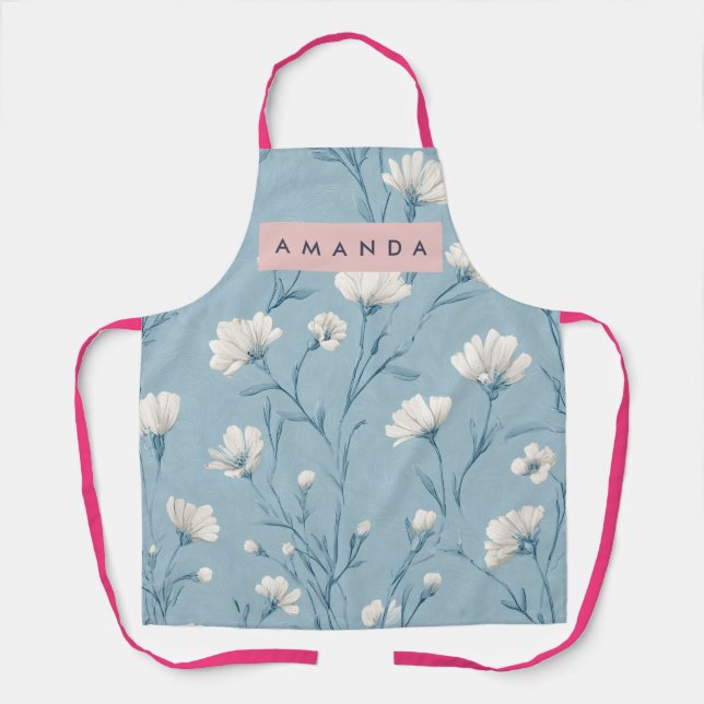 Tablier Personalized Soft Blue Wildflower Botanical Style (Recto)