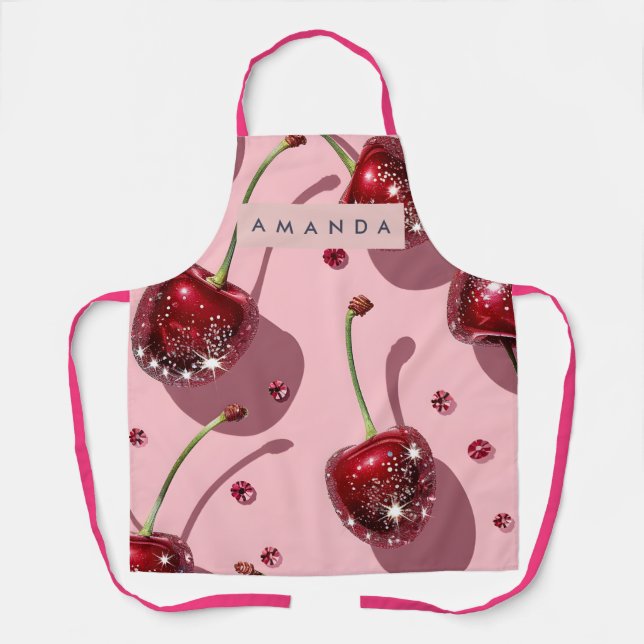 Tablier Personalized Sparkling Red Cherry Glam  (Recto)