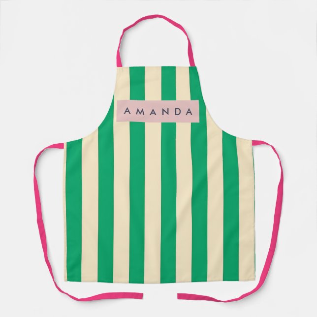 Tablier Personalized Vintage Green and Cream Stripe (Recto)