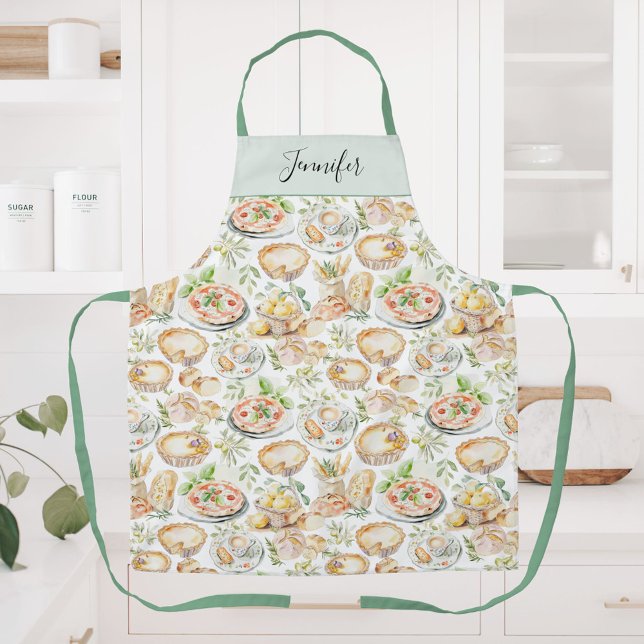 Tablier Personalized Watercolor Mediterranean Food Pattern (In situ)
