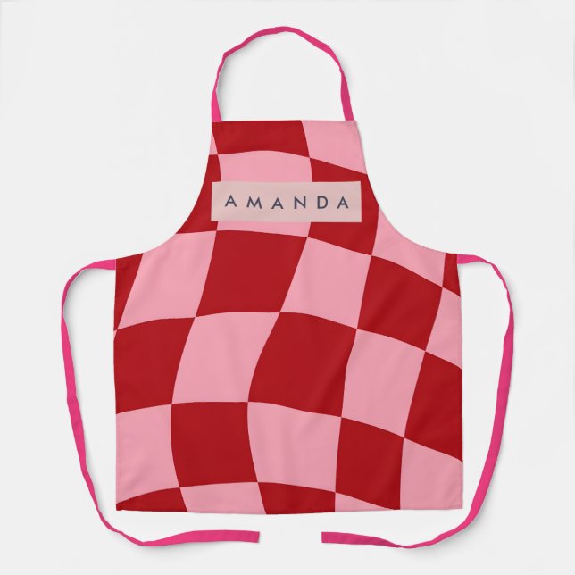 Tablier Personalized Wavy Red and Pink Checkered (Recto)