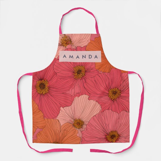 Tablier Personalized Whimsical Coral and Peach Flowers (Recto)
