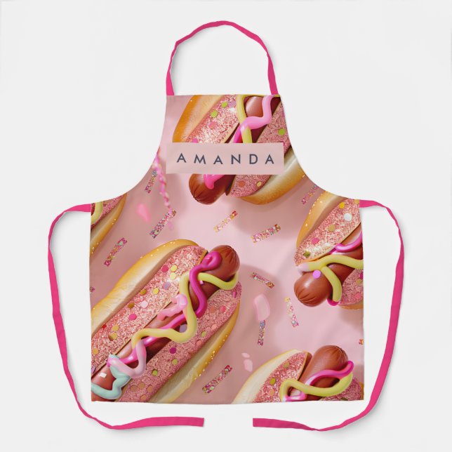 Tablier Personalized Whimsical Glitter Hot Dog Party (Recto)